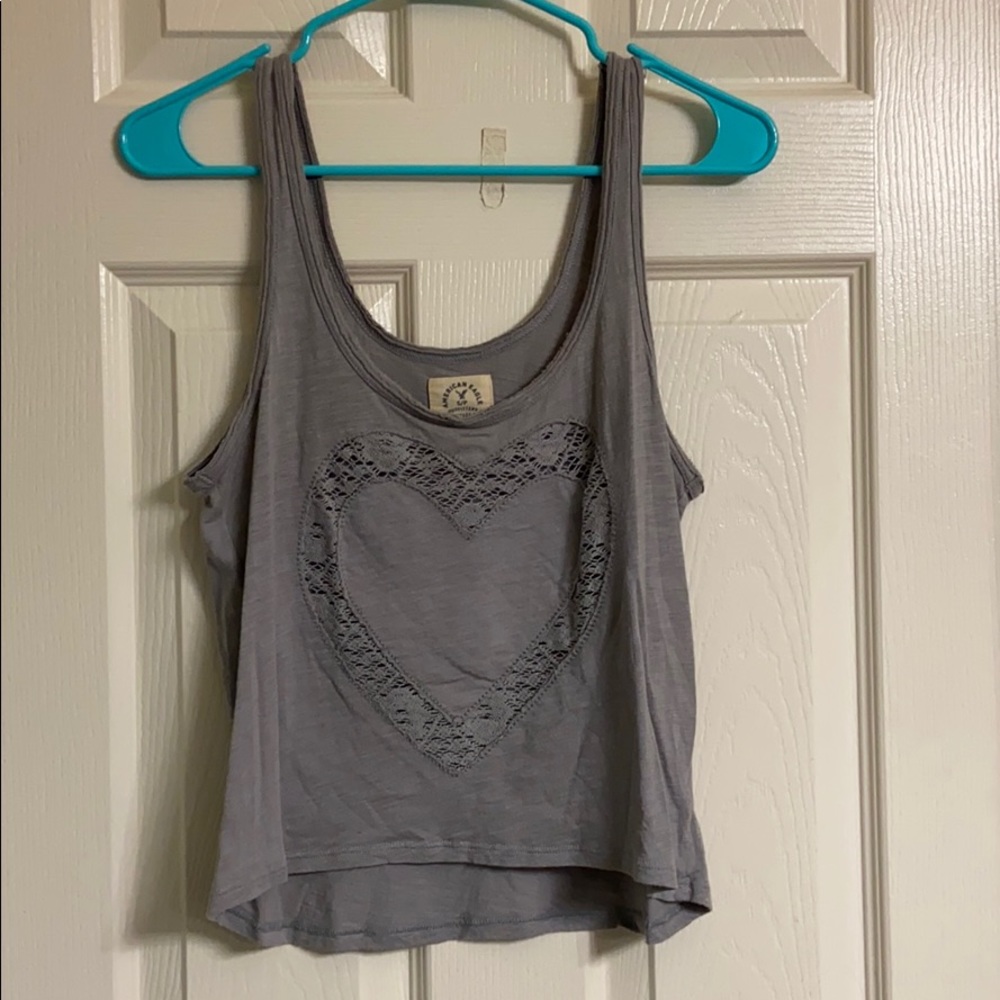Gray tank top with lace heart detail